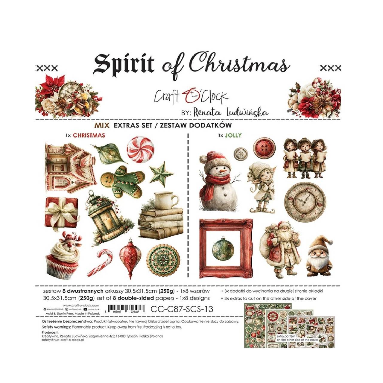 Scrapbook papier na vystrihovanie - Spirit of Christmas -  12x12 - Extra set Mix - Craft o Clock
