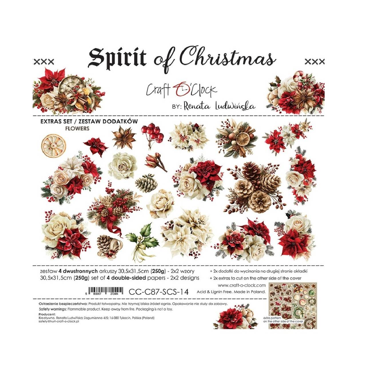 Scrapbook papier na vystrihovanie - Spirit of Christmas Flowers -  12x12 - Extra set Flowers - Craft o Clock