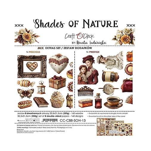 Scrapbook papier na vystrihovanie - Shades of Nature -  12x12 - Extra set Mix - Craft o Clock