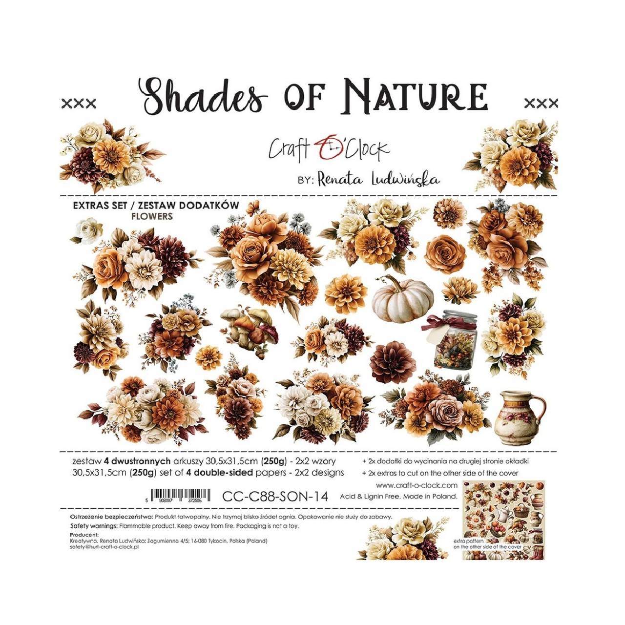 Scrapbook papier na vystrihovanie - Shades of Nature -  12x12 - Extra set Flowers - Craft o Clock