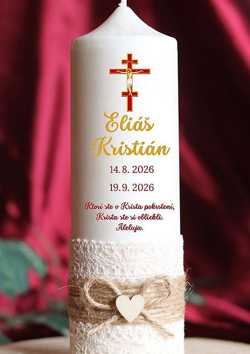 Sviečky - Sviečka na Krst Gréckokatolícky kríž /trojramenný kríž/ v gréckokatolíckej a pravoslávnej cirkvi - 18581540_