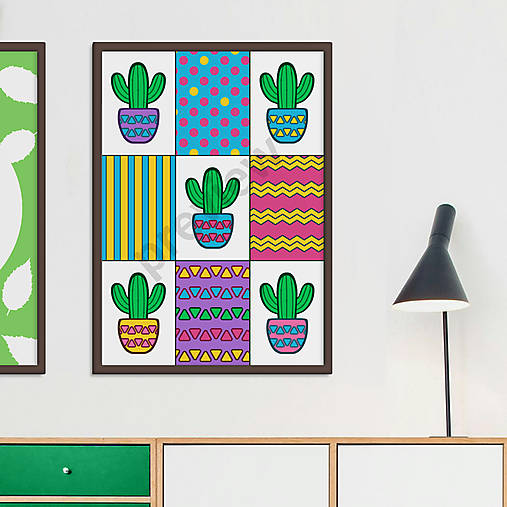 Grafika - Veľa tvárí sukulentov grafika (stĺpovitý kaktus saguaro) - 18582268_