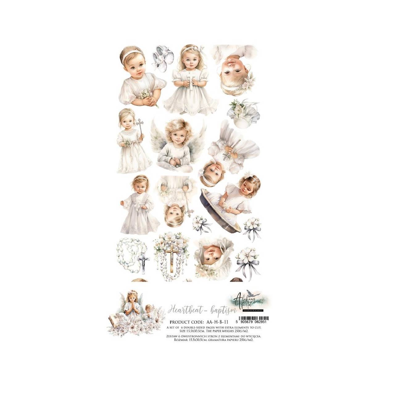 Scrapbook papier na vystrihovanie - Heartheat-baptism -  Alchemy of Art - 6 x 12 - / AA-H-B-11/
