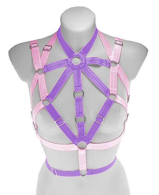 Spodná bielizeň - Women body harness cage dámský postroj růžovo fialový top dámská bielizeň otvorená podprsenka lingerie burlesque - 18585784_