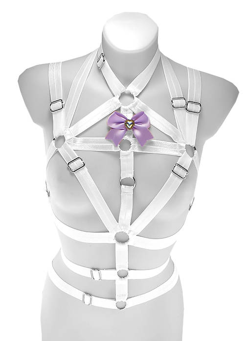 Spodná bielizeň - Women harness cage, dámský postroj bielý top dámská bielizeň s mašličkou otvorená lingerie burlesque festival outfit - 18586439_