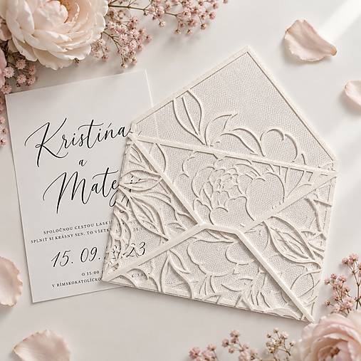 Papiernictvo - 3D obálka s kvetinovým vzorom a tylom – 15,5 × 10,8cm - 18587086_
