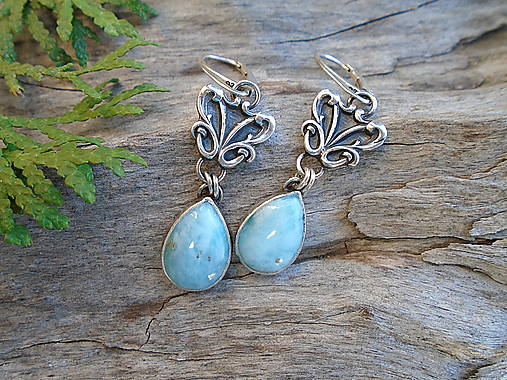 Náušnice - Strieborné náušnice Ag925 Viktorianky I. Larimar - 18590398_