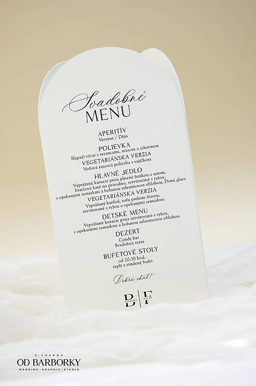 Trojstranné svadobné menu s harmonogramom a QR kódom