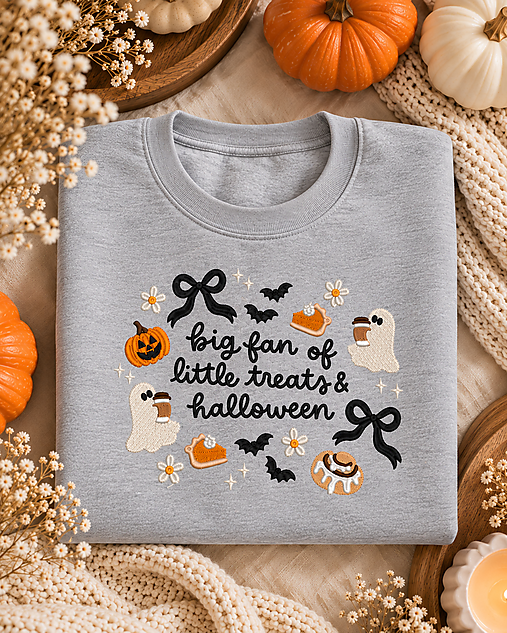 Mikiny - Vyšívaná Halloweenska mikina – Big Fan of Little Treats & Halloween - 18594249_