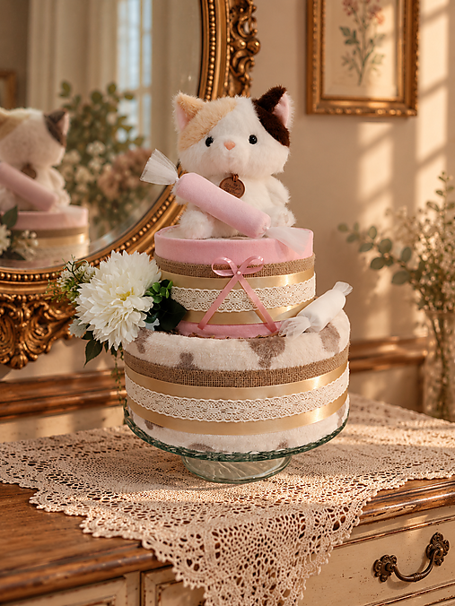 Detské doplnky - Plienková torta „Mačacie snívanie“ – pre dievčatko - 18604037_