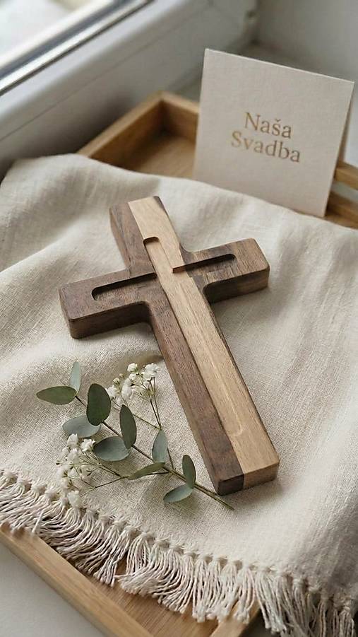 Dekorácie - Drevený svadobný krížik - PURE - 18611909_