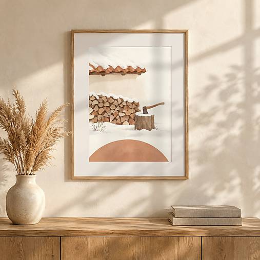 Grafika - Drevo na zimu pod snehom – zimná ilustrácia, art print A5 až A3 | Tiché dvory v zime - 18621305_