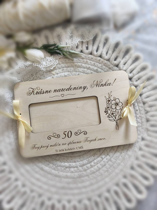 Tabuľky - Drevená obálka na peniaze na narodeniny 50 - 18627046_