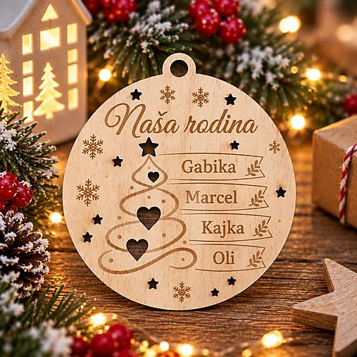 Dekorácie - Drevená vianočná ozdoba: Naša rodina s menami - 18625155_