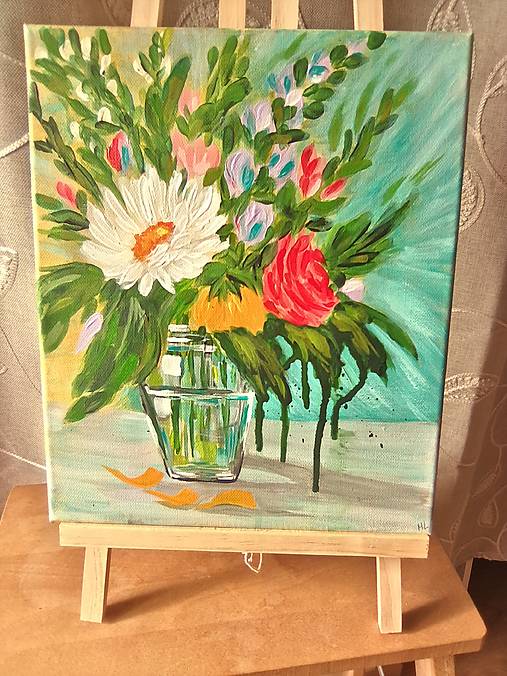Obrazy - Kvety vo váze - originálna expresívna maľba, 25x30cm - 18625731_